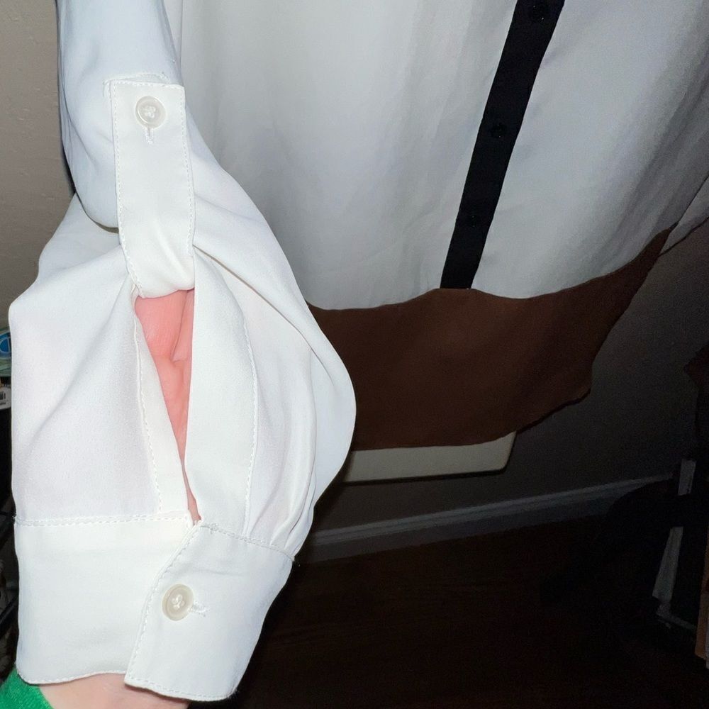 83. Talbots Cream And Tan Color Block Button Down… - image 3